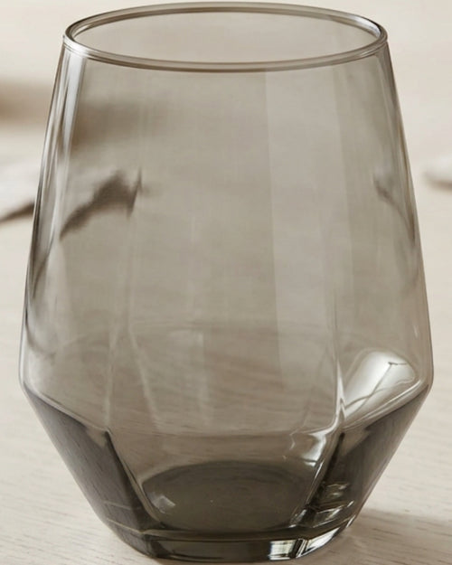 Kwdrx Six-Facet Base Stemless Wine Glass 16 oz Smoke Gray - Lifestyle view