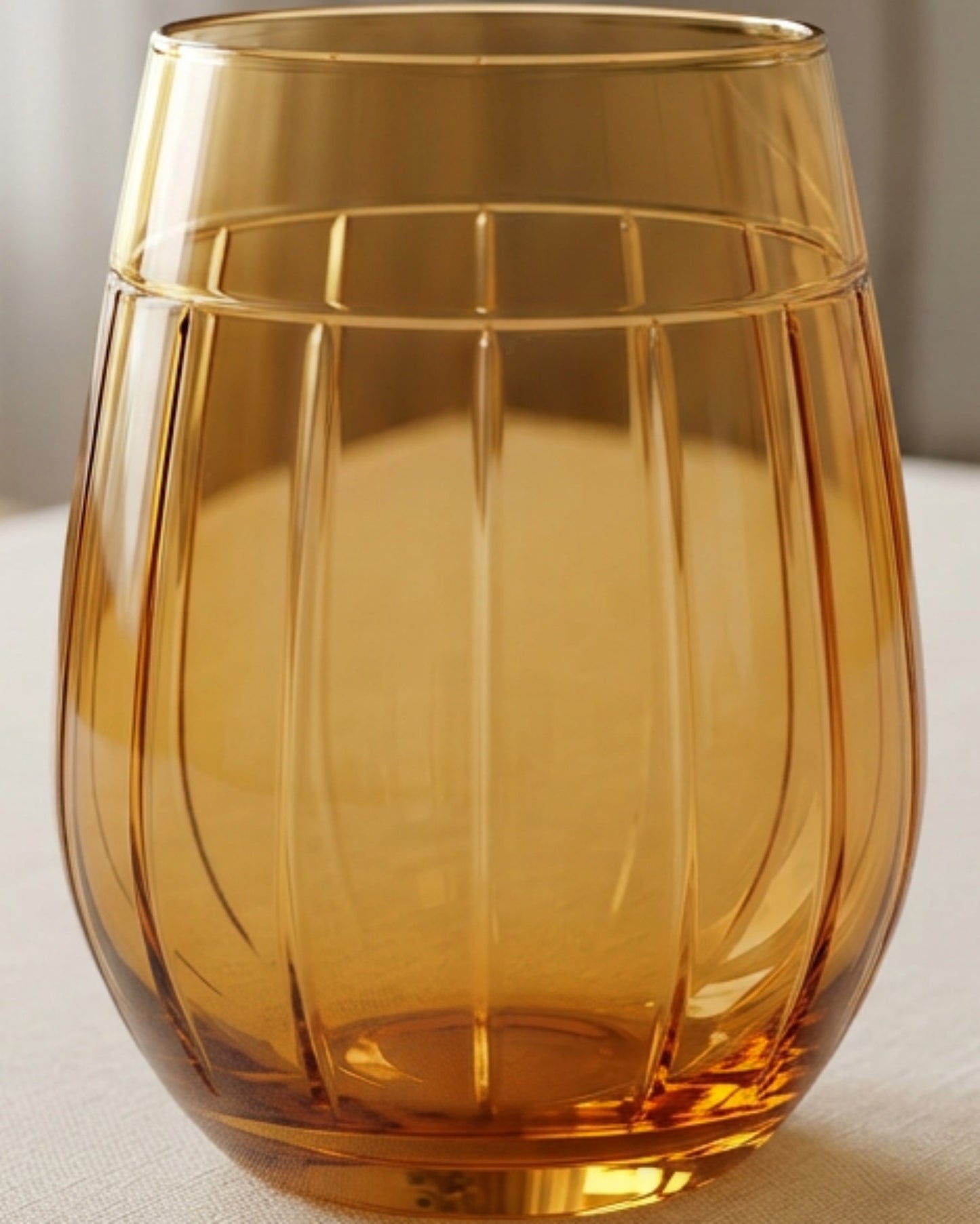 Kwdrx Twelve-Rib Optic Stemless Wine Glass 15 oz Amber - Lifestyle view